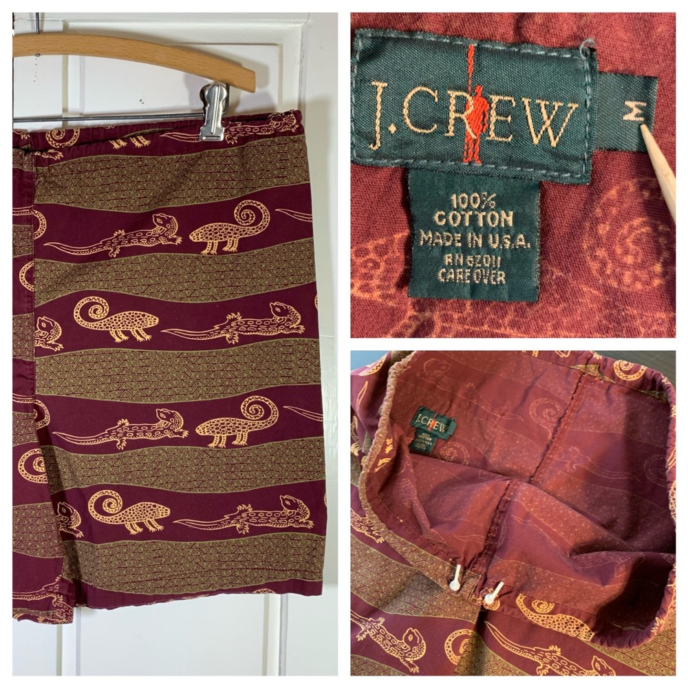 J Crew Oarsman Mens Lizard Aztec Print‎ Burgundy Shorts Medium Retro 90s